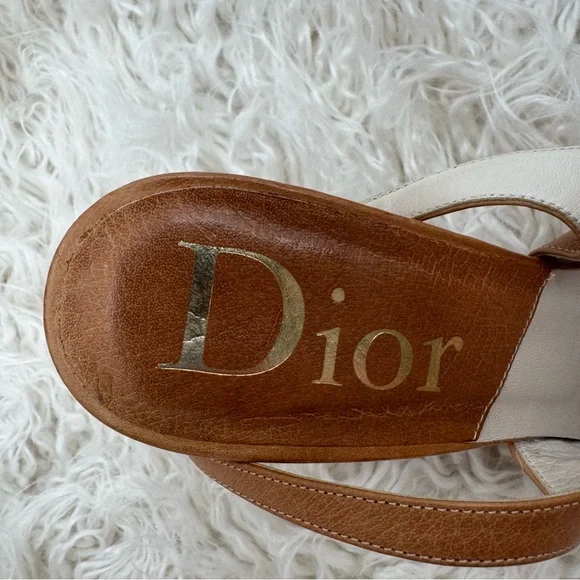 Vintage Christian Dior Tan and Pink Heels with Ribbon Bow - Picture 4 of 14